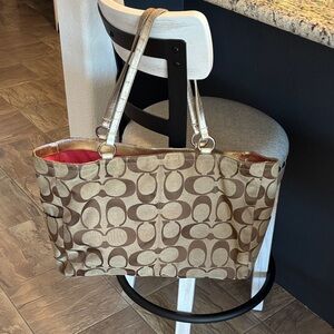 Coach Tan and Gold Signature Tote